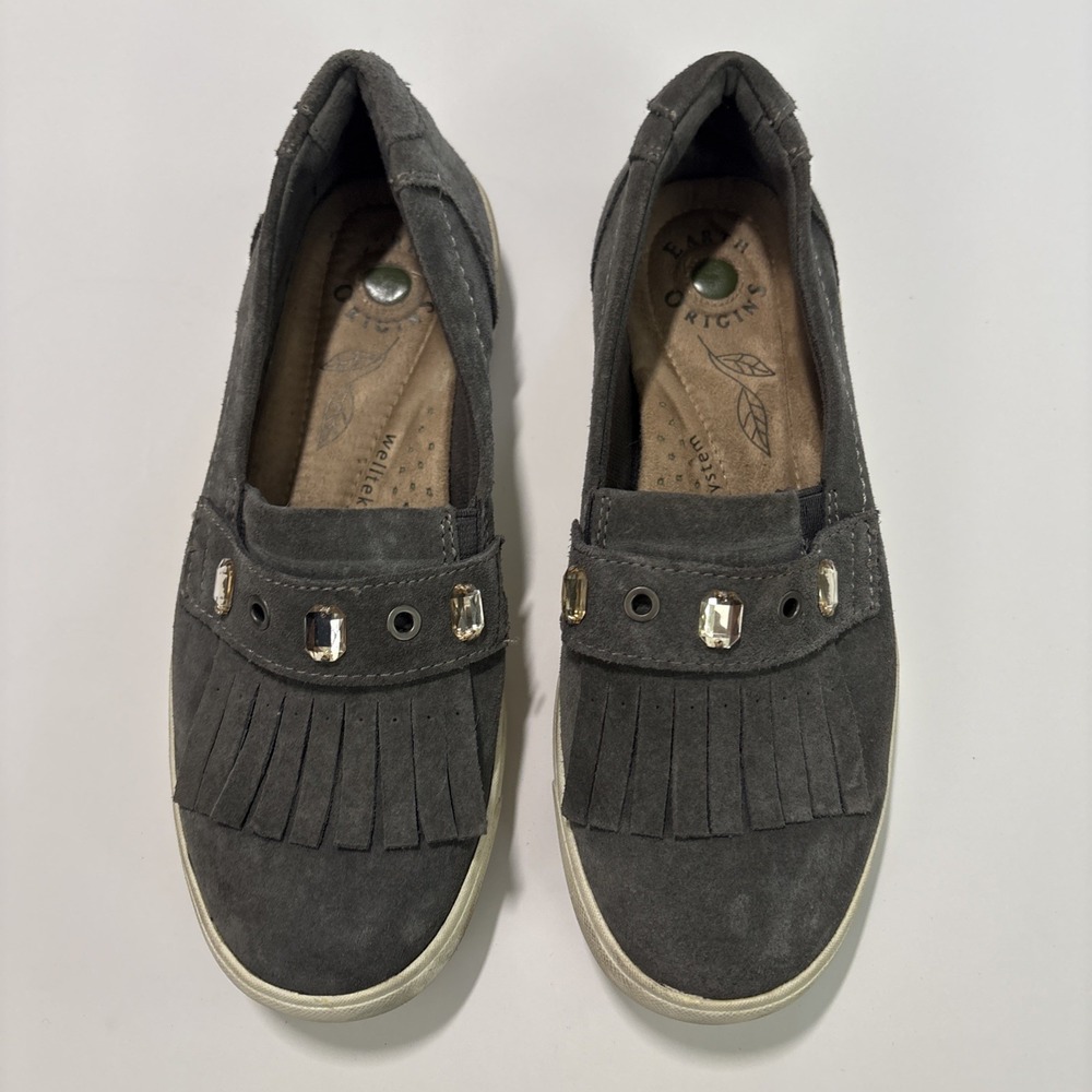 Gray Earth Origins Woman's Suede Casual Stylish Comfort Shoes Weltek Sz 7M